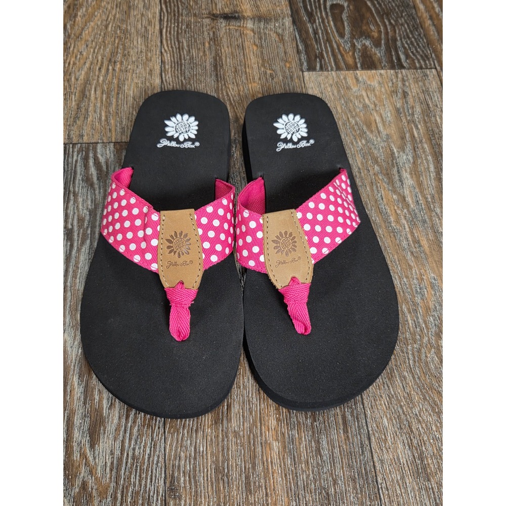 Yellow Box Fusion Pink Polka Dot Flip Flop Sandals Womens Size 8